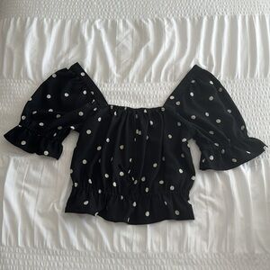 H&M black and cream polka dot blouse size medium